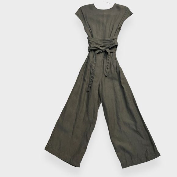 Aritzia Wilfred Brax Jumpsuit 00 Sagesse Linen Blend Wrap Top Sage Green Cutout - Picture 8 of 12
